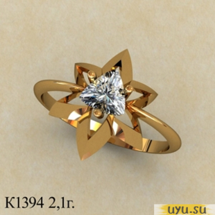 Золотое кольцо 585 пробы с фианитом, К1394