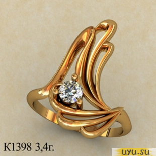 Золотое кольцо 585 пробы с фианитом, К1398