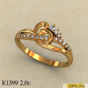 Золотое кольцо 585 пробы с фианитом, К1399