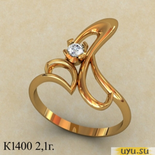 Золотое кольцо 585 пробы с фианитом, К1400