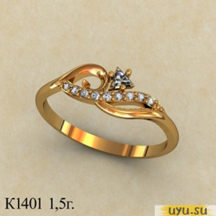 Золотое кольцо 585 пробы с фианитом, К1401