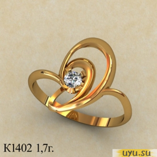 Золотое кольцо 585 пробы с фианитом, К1402