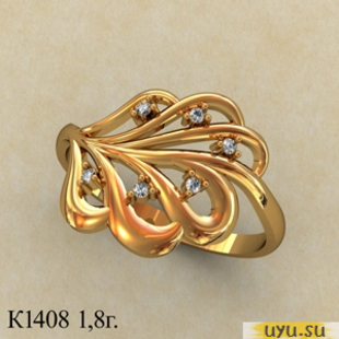 Золотое кольцо 585 пробы с фианитом, К1408