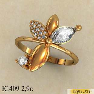 Золотое кольцо 585 пробы с фианитом, К1409