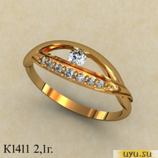 Золотое кольцо 585 пробы с фианитом, К1411
