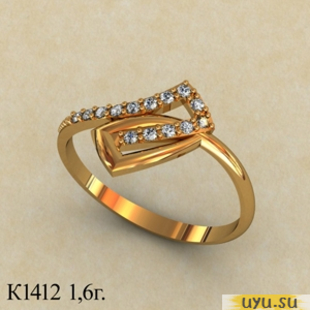 Золотое кольцо 585 пробы с фианитом, К1412