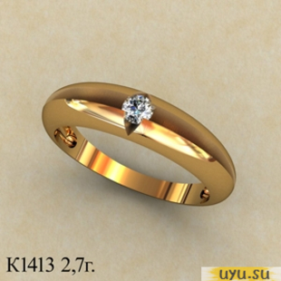 Золотое кольцо 585 пробы с фианитом, К1413