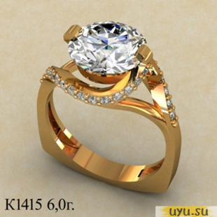 Золотое кольцо 585 пробы с фианитом, К1415