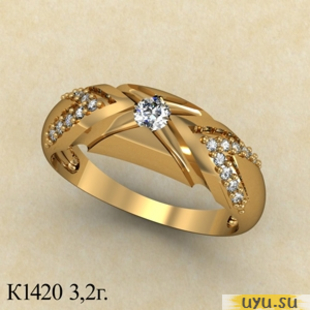 Золотое кольцо 585 пробы с фианитом, К1420