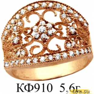 Золотое кольцо 585 пробы с фианитом, Кф910