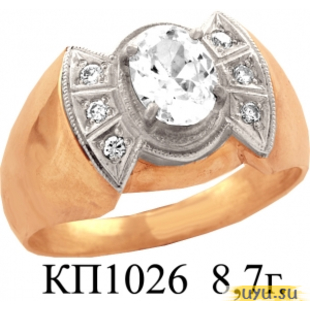 Золотое кольцо-печатка (перстень), 585 пробы с фианитом, КП1026