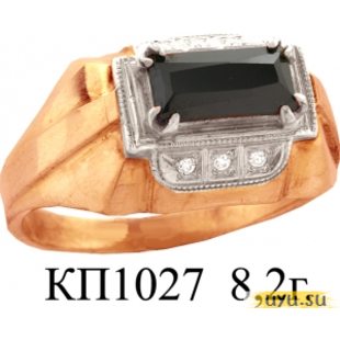 Золотое кольцо-печатка (перстень), 585 пробы с фианитом, КП1027