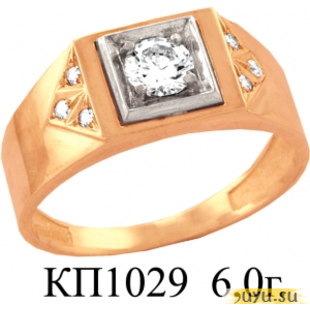Золотое кольцо-печатка (перстень), 585 пробы с фианитом, КП1029