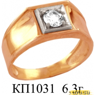 Золотое кольцо-печатка (перстень), 585 пробы с фианитом, КП1031