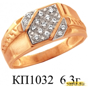 Золотое кольцо-печатка (перстень), 585 пробы с фианитом, КП1032
