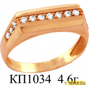 Золотое кольцо-печатка (перстень), 585 пробы с фианитом, КП1034