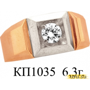 Золотое кольцо-печатка (перстень), 585 пробы с фианитом, КП1035