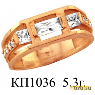 Золотое кольцо-печатка (перстень), 585 пробы с фианитом, КП1036