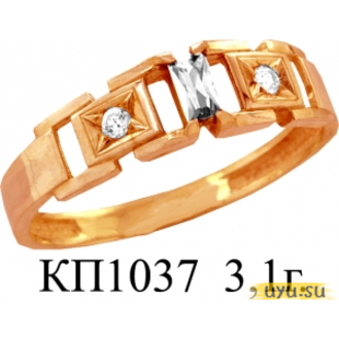 Золотое кольцо-печатка (перстень), 585 пробы с фианитом, КП1037