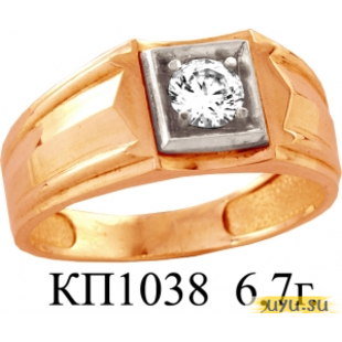 Золотое кольцо-печатка (перстень), 585 пробы с фианитом, КП1038