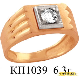 Золотое кольцо-печатка (перстень), 585 пробы с фианитом, КП1039
