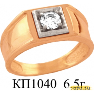 Золотое кольцо-печатка (перстень), 585 пробы с фианитом, КП1040
