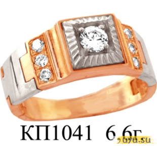 Золотое кольцо-печатка (перстень), 585 пробы с фианитом, КП1041