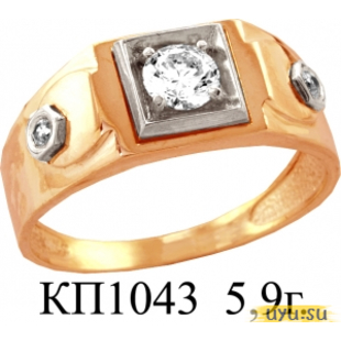 Золотое кольцо-печатка (перстень), 585 пробы с фианитом, КП1043