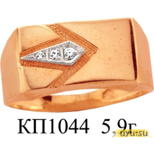Золотое кольцо-печатка (перстень), 585 пробы с фианитом, КП1044