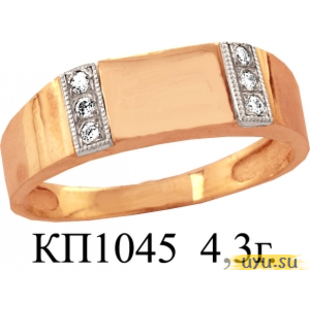 Золотое кольцо-печатка (перстень), 585 пробы с фианитом, КП1045
