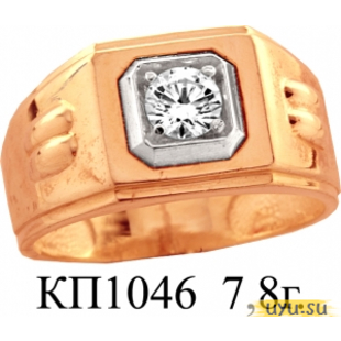 Золотое кольцо-печатка (перстень), 585 пробы с фианитом, КП1046