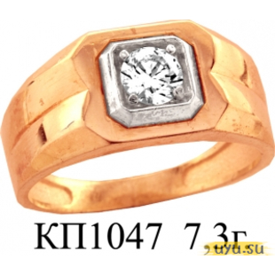 Золотое кольцо-печатка (перстень), 585 пробы с фианитом, КП1047