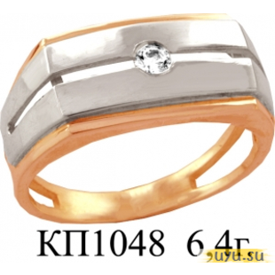 Золотое кольцо-печатка (перстень), 585 пробы с фианитом, КП1048