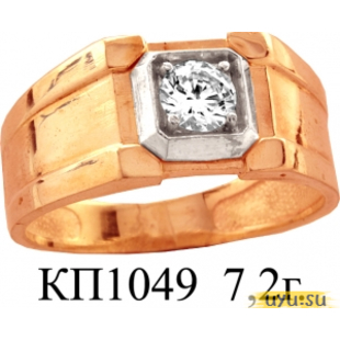 Золотое кольцо-печатка (перстень), 585 пробы с фианитом, КП1049