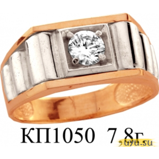 Золотое кольцо-печатка (перстень), 585 пробы с фианитом, КП1050