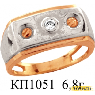 Золотое кольцо-печатка (перстень), 585 пробы с фианитом, КП1051