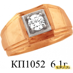 Золотое кольцо-печатка (перстень), 585 пробы с фианитом, КП1052