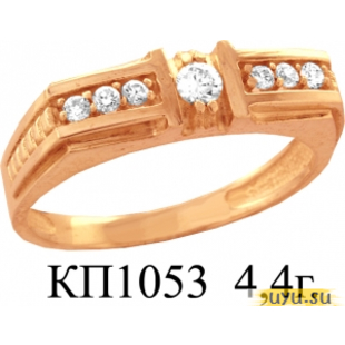 Золотое кольцо-печатка (перстень), 585 пробы с фианитом, КП1053