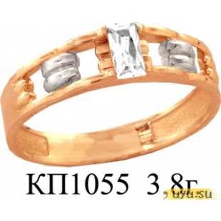 Золотое кольцо-печатка (перстень), 585 пробы с фианитом, КП1055