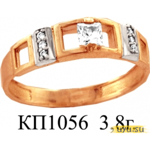 Золотое кольцо-печатка (перстень), 585 пробы с фианитом, КП1056