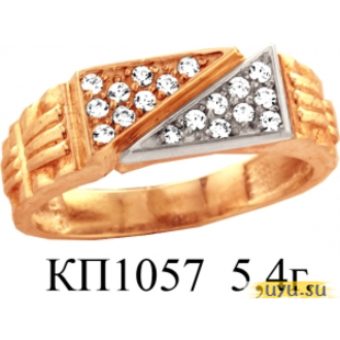 Золотое кольцо-печатка (перстень), 585 пробы с фианитом, КП1057