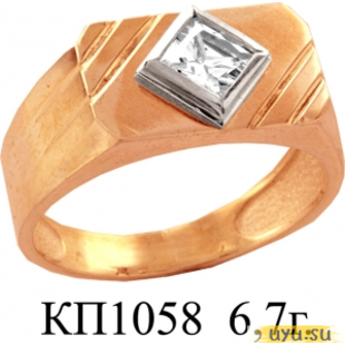 Золотое кольцо-печатка (перстень), 585 пробы с фианитом, КП1058