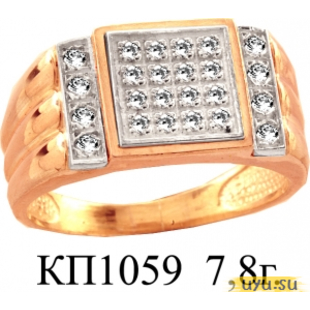 Золотое кольцо-печатка (перстень), 585 пробы с фианитом, КП1059