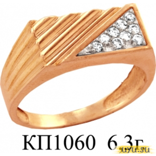 Золотое кольцо-печатка (перстень), 585 пробы с фианитом, КП1060