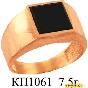 Золотое кольцо-печатка (перстень), 585 пробы с ониксом, фианитом, КП1061