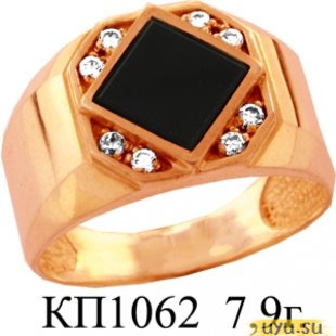 Золотое кольцо-печатка (перстень), 585 пробы с фианитом, КП1062