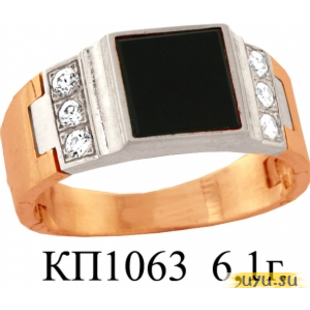Золотое кольцо-печатка (перстень), 585 пробы с фианитом, КП1063