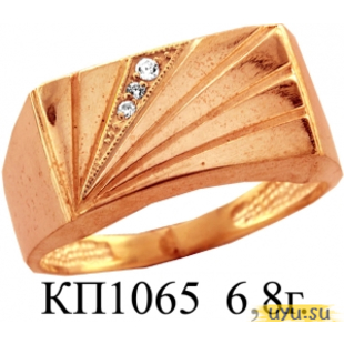 Золотое кольцо-печатка (перстень), 585 пробы с фианитом, КП1065