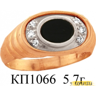 Золотое кольцо-печатка (перстень), 585 пробы с фианитом, КП1066