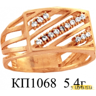 Золотое кольцо-печатка (перстень), 585 пробы с фианитом, КП1068